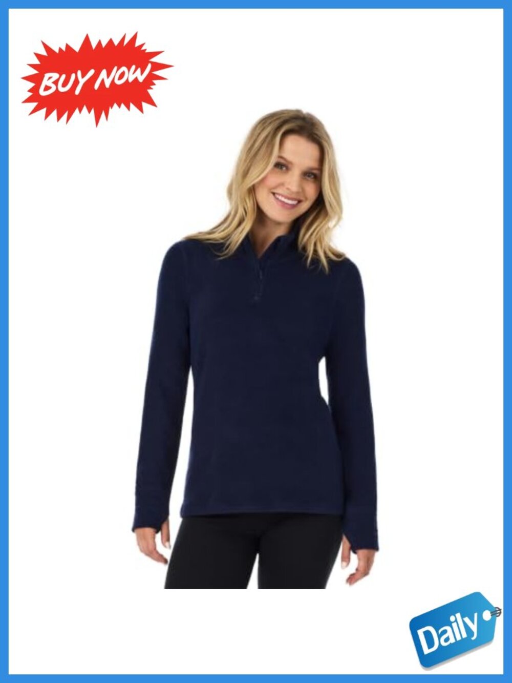 Fleece Quarter Zip Mock Neck Pullover Long Sleeve Top with Thumb Holes